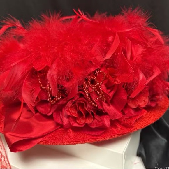 Chic Red Feathered Women's Hat - Picture 10 of 10
